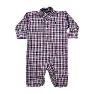 ralph lauren baby boy 9 months romper Long Sleeve Logo Red Plaid